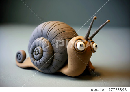 Cute brown grey plasticine snail with long horns Cute brown grey plasticine snail with long horns 97723398