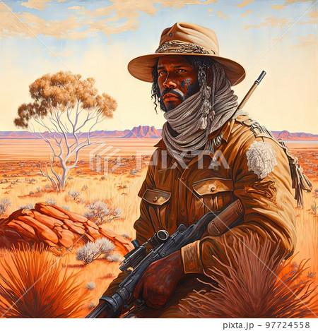 animal soldier in australia outback illustration generative ai 97724558