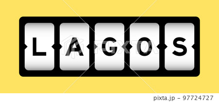 Black color in word lagos on slot banner with yellow color background 97724727