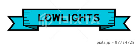 Ribbon label banner with word lowlights in blue color on white background 97724728