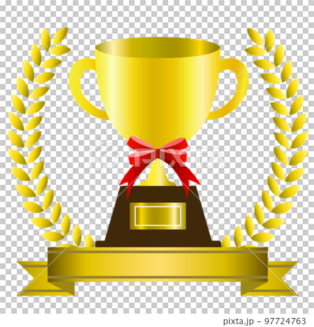 トロフィーと月桂樹。優勝カップ。勝者のイメージ。 トロフィーと月桂樹。優勝カップ。勝者のイメージ。 97724763