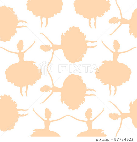 Seamless pattern of the dancing ballerina silhouettes on white background. Background with female dancer figures. Vector illustration. Seamless pattern of the dancing ballerina silhouettes on white background. Background with female dancer figures. Vector illustration. 97724922