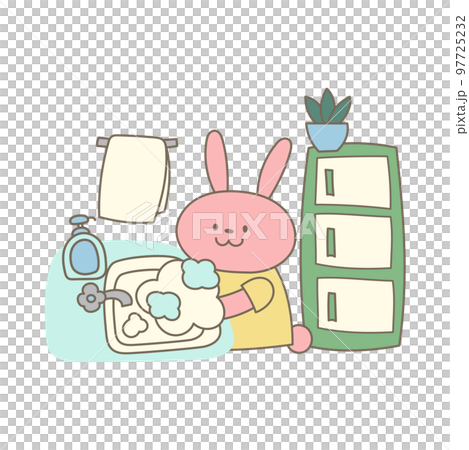 手を洗うかわいいウサギのイラスト素材 97725232