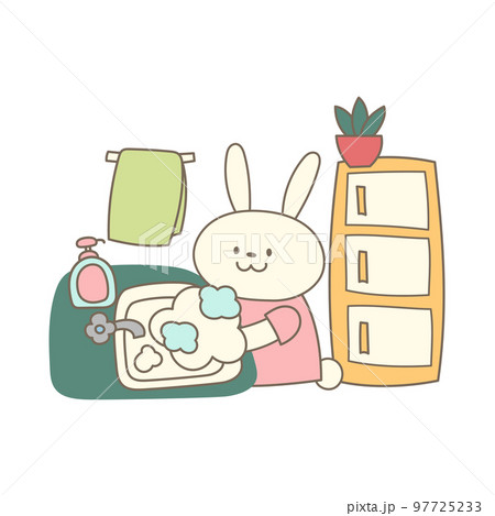 手を洗うかわいいウサギのイラスト素材 手を洗うかわいいウサギのイラスト素材 97725233