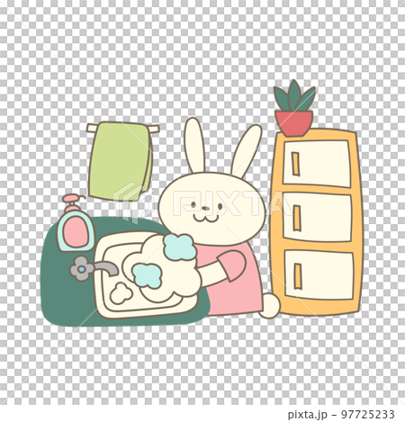手を洗うかわいいウサギのイラスト素材 手を洗うかわいいウサギのイラスト素材 97725233