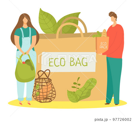 Save planet environment by zero waste, eco bag set concept, vector illustration. People character care about earth ecology. Recycle waste 97726002