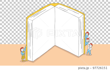 新学期が始まるイメージ　教科書のページを開く学生のイラスト 97726151