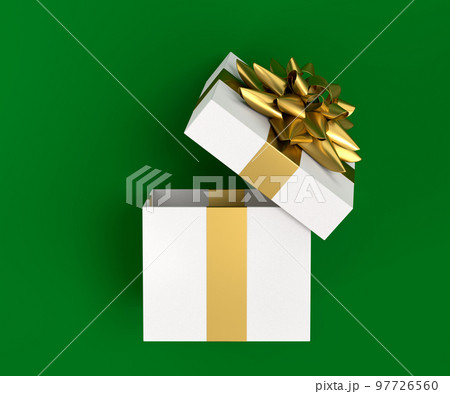 Gift boxes with ribbon and bow for Merry Christmas flying and falling on green 97726560