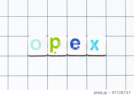 Colorful tile letter in word OPEX (abbreviation of operating expense) on white grid background Colorful tile letter in word OPEX (abbreviation of operating expense) on white grid background 97726737