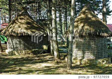 Wooden huts closeup. Wooden huts closeup. 97727059