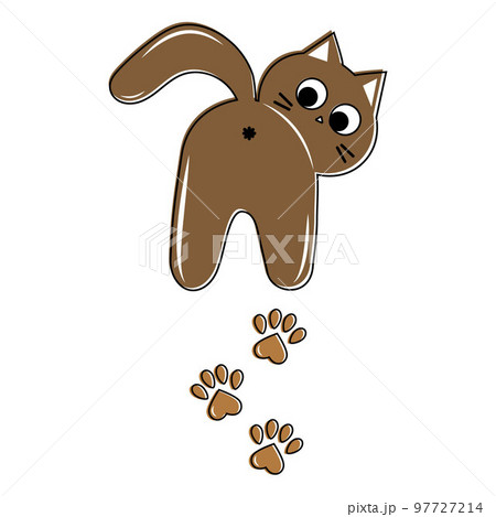 Cute cat left a paw print, color vector - Stock Illustration