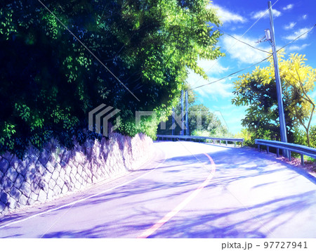 背景イラスト　空の見える峠道(昼) 97727941