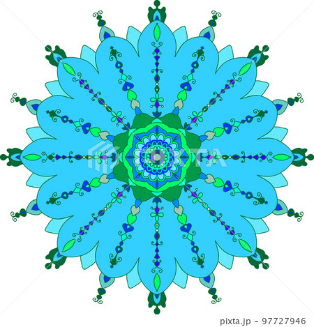 Ornamental colorful decorative card with mandala pattern in circle. Vintage element. Hand drawn background. 97727946