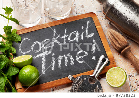 Mojito cocktail ingredients and drinks utensils 97728323
