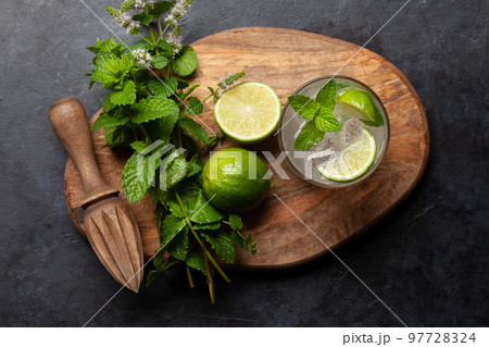 Mojito cocktail ingredients and drinks utensils 97728324