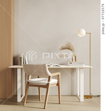 Home mockup, wooden stylish home office interior background, 3d render Home mockup, wooden stylish home office interior background, 3d render 97728579