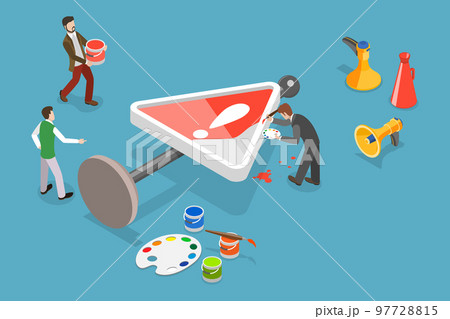 3D Isometric Flat Vector Conceptual Illustration of Caution or Warning Sign 97728815