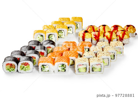 Set of traditional Japanese sushi rolls for large company Set of traditional Japanese sushi rolls for large company 97728881