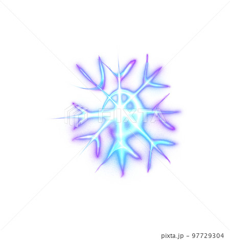 Blue glowing transparent snowflake, isolated icon. Merry Christmas and Happy New Year. Simple neon light. Shining winter, xmas lamp. Fluorescent, luminescent illumination. Png 97729304