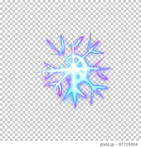 Blue glowing transparent snowflake, isolated icon. Merry Christmas and Happy New Year. Simple neon light. Shining winter, xmas lamp. Fluorescent, luminescent illumination. Png 97729304