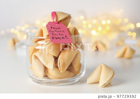 Concept of creative food, Chinese fortune cookies with prediction words Concept of creative food, Chinese fortune cookies with prediction words 97729392