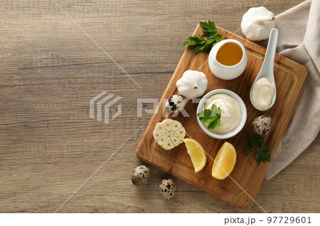 Concept of sauce, mayonnaise, space for text Concept of sauce, mayonnaise, space for text 97729601