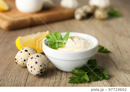 Concept of cooking egg sauce, mayonnaise sauce 97729602