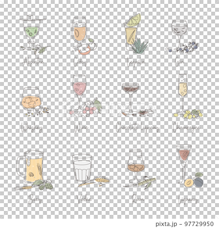 Bar Glasses Vector Icons Set. Vector Types Of Barware Glasses