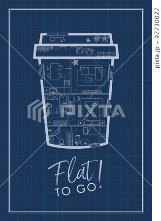 To go cup of coffee construction drawing blue To go cup of coffee construction drawing blue 97730027