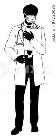 Doctor Man and Clipboard Medical Silhouette Person 97730085