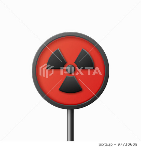 Vector Red Warning, Danger Nuclear Sign, Black Sign, Icon Isolated. Radioactive Warning Symbol. Circle, Round Dangerous Sign. Design Template. Front View 97730608