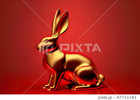 golden rabbit on red background symbol of chinese new year golden rabbit on red background symbol of chinese new year 97731283