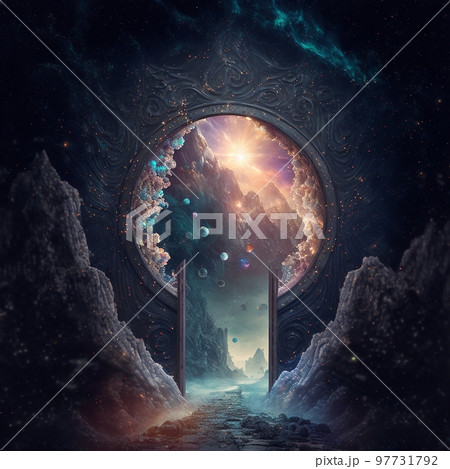 A beautiful portal to another world, a transition to another space, a portal between worlds A beautiful portal to another world, a transition to another space, a portal between worlds 97731792