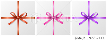 Vector 3d Realistic Gift Bow of Different Colors Icon Set Closeup Isolated. Red, Pink, Purple Bow for Birthday, Christmas Presents, Gifts, Invitation, Card, Gift Box. Holiday Decoration 97732114