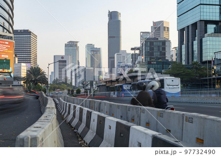 Skyline of skyscrapers in Jakarta, Indonesia 97732490