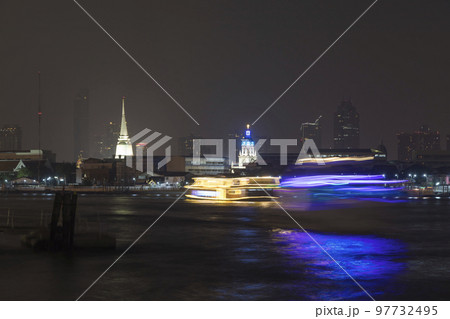 Chao Phraya River at night, Bangkok, Thailand Chao Phraya River at night, Bangkok, Thailand 97732495