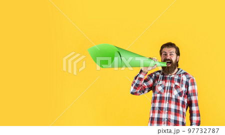 mature crazy mad man pose with megaphone. announcement concept. stop being silent. hipster screaming in the megaphone Activist speaks at rally. Make it heard. oratory and rhetoric mature crazy mad man pose with megaphone. announcement concept. stop being silent. hipster screaming in the megaphone Activist speaks at rally. Make it heard. oratory and rhetoric 97732787