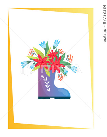 Floral card invitation design, vector illustration. Spring gardening background, greeting poster with flower. Poster with cartoon frame Floral card invitation design, vector illustration. Spring gardening background, greeting poster with flower. Poster with cartoon frame 97733384