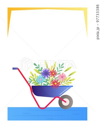 Floral card invitation design, vector illustration. Spring gardening background, greeting poster with flower. Poster with cartoon frame 97733386