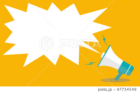 拡声器メガホンから吹き出したアナウンスメッセージが響いている黄色背景のコミック風ベクターイラスト 拡声器メガホンから吹き出したアナウンスメッセージが響いている黄色背景のコミック風ベクターイラスト 97734549