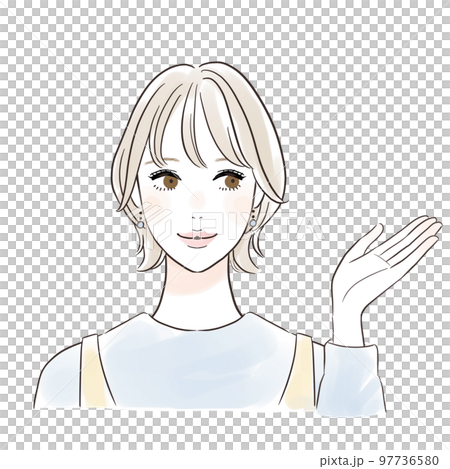 一個帶著微笑引導的休閒女人 97736580