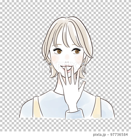 快樂的女人笑著驚訝 矮小的鮑勃 97736584