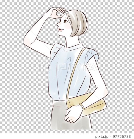 一個微笑的女人牽著她的手,望著遠方 一個微笑的女人牽著她的手,望著遠方 97736788