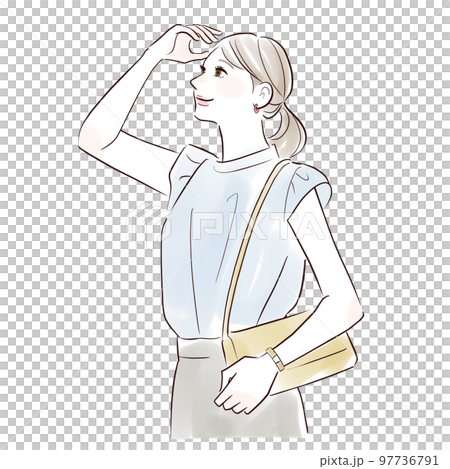 一個微笑的女人牽著她的手,望著遠方 一個微笑的女人牽著她的手,望著遠方 97736791