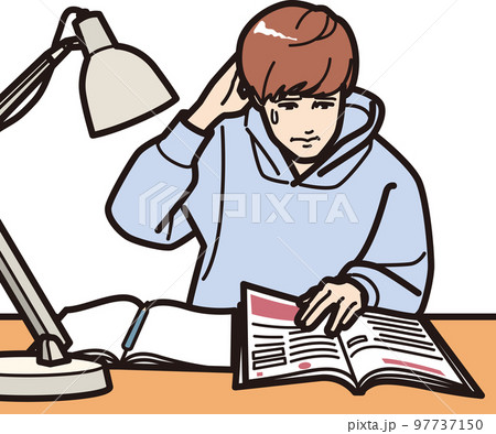 勉強に苦闘する男子 97737150