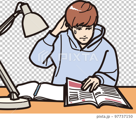 勉強に苦闘する男子 97737150