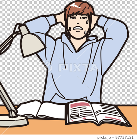 A boy who holds his head to study A boy who holds his head to study 97737151