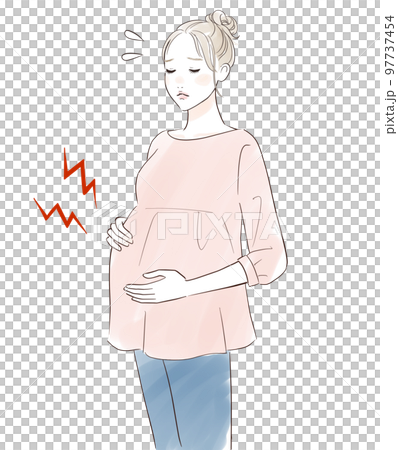 A pregnant woman who hurts a stomach A pregnant woman who hurts a stomach 97737454