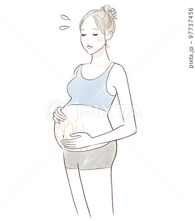 妊娠線ができて悩む妊婦さん 97737456