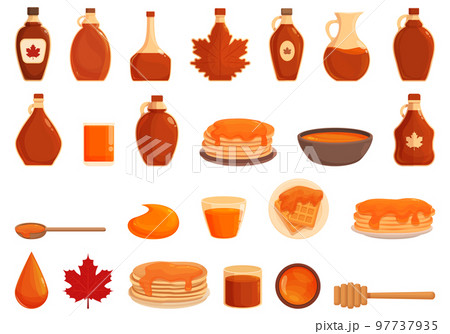 Maple syrup icons set cartoon vector. Pancake stack. Sweet kitchen 97737935
